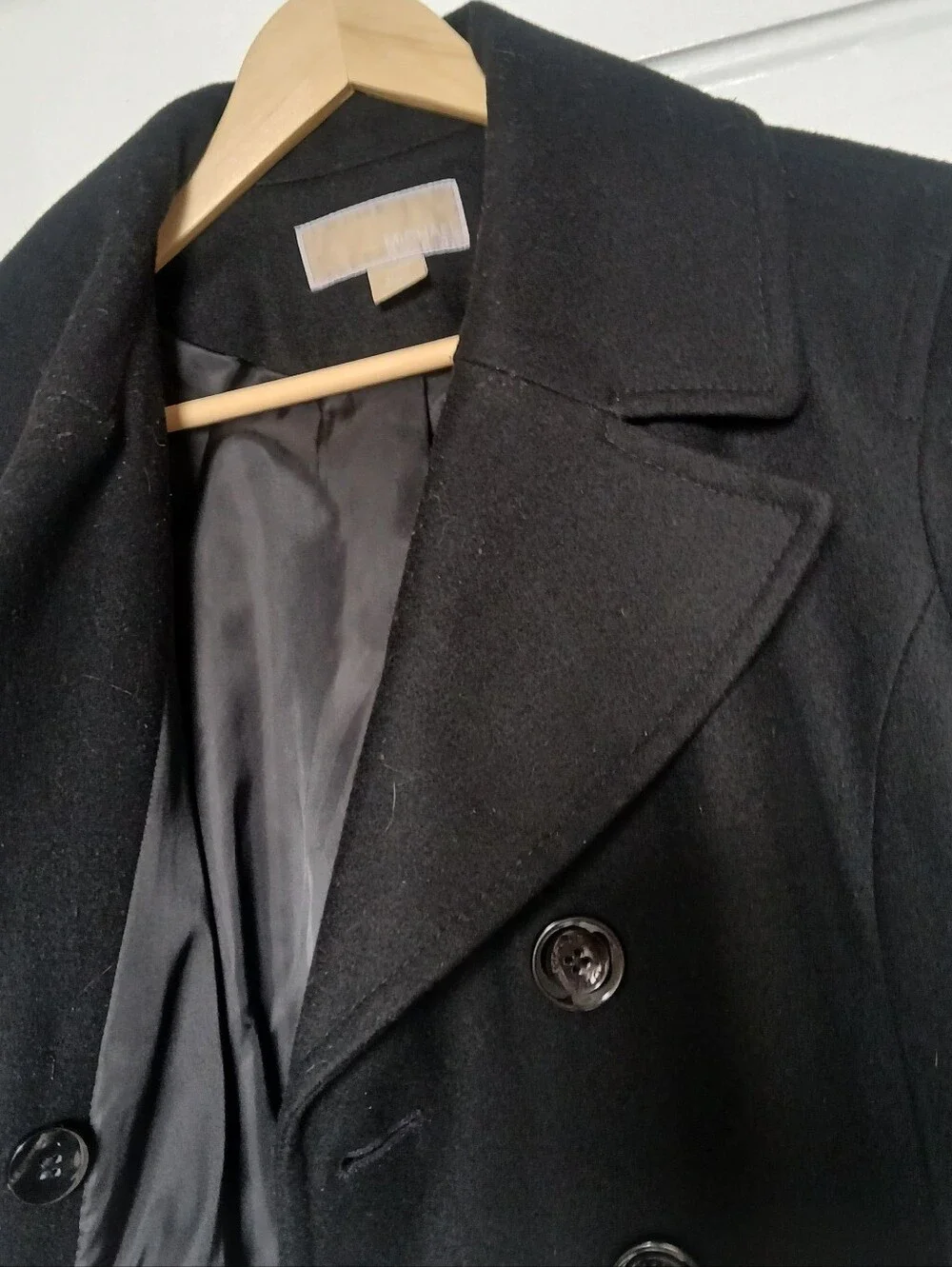 Women's MICHAEL Michael Kors Black Double-Breasted Peacoat Wool Blend XL